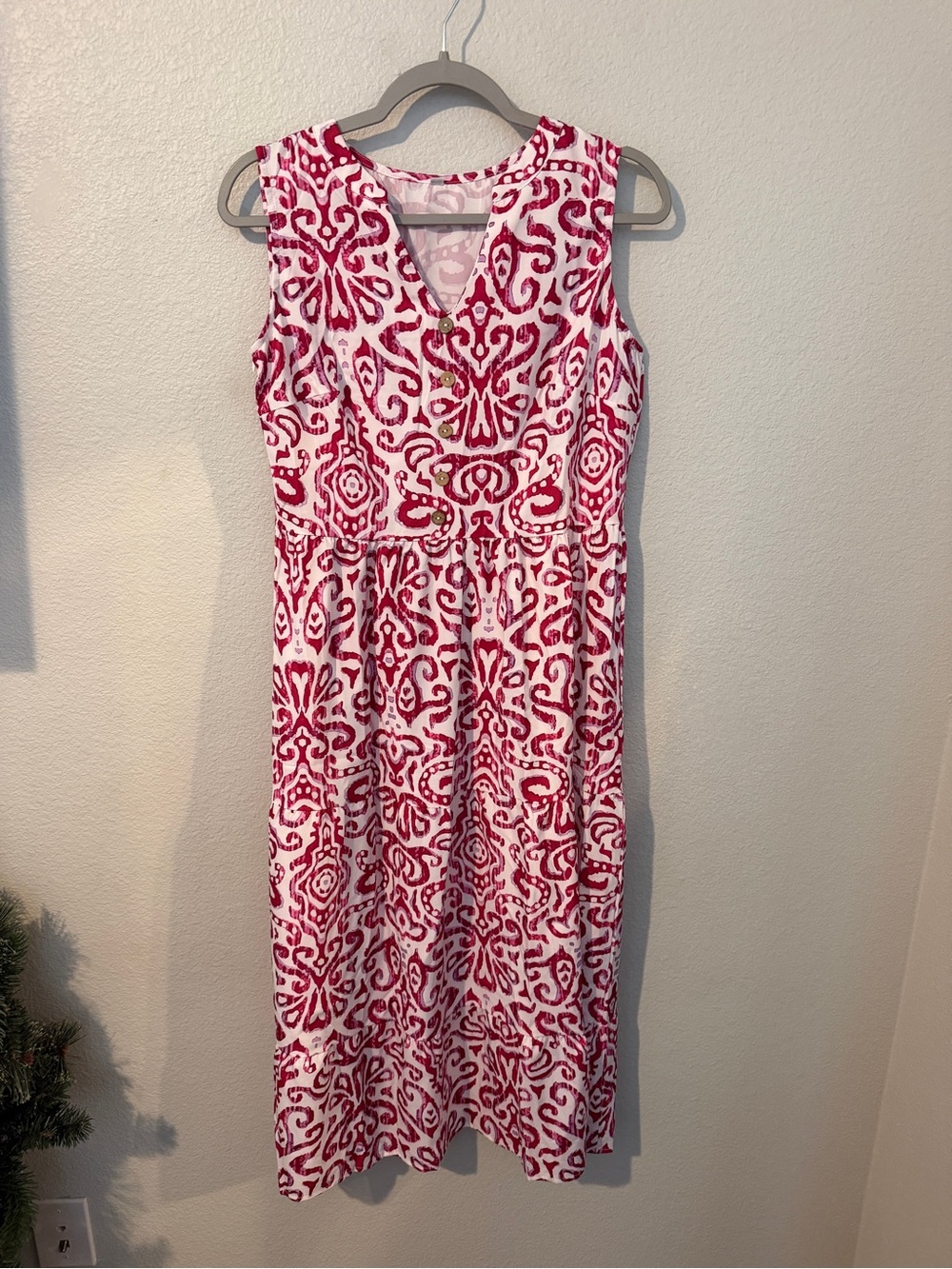 Sleeveless Pink Patterned Midi Dress